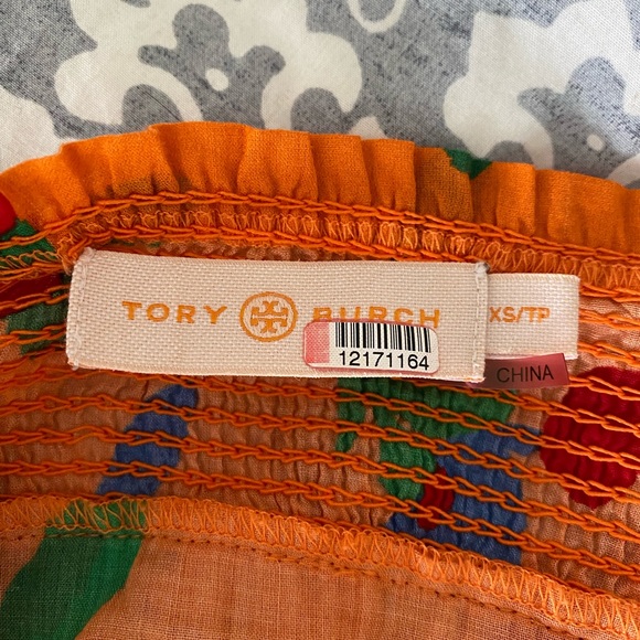 Tory Burch Orange Colorful Smocked Floral Sun Dress - Picture 6 of 7